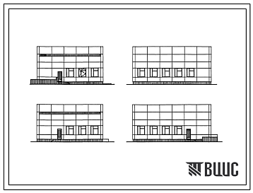 Фасады Типовой проект 252-9-114.86 Пищеблок психиатрической  больницы для детей и подростков на 240 коек. (в конструкциях серии 1.020-1/83). Здание двухэтажное. Стены из легкобетонных панелей по серии 1.030.1-1.