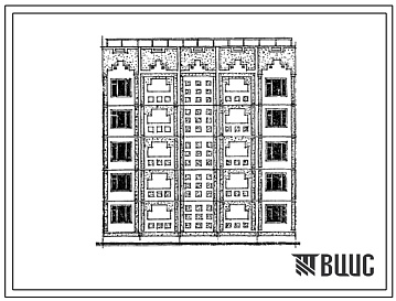 Фасады Типовой проект 121-0167с.13.87 Блок-секция рядовая с тоцевыми окончаниями 5-этажная 15-квартирная 2.2.2. Для строительства в Казахской ССР.