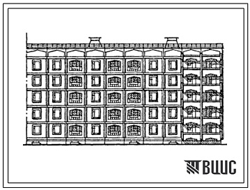 Фасады Типовой проект 105-0136с.13.87 Блок-секция 5-этажная 25-квартирная 4.3-3.2.1 торцевая правая. Для строительства в Киргизской ССР.