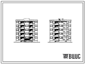 Фасады Типовой проект 126-027 Пятиэтажная рядовая, торцевая блок-секция на 15 квартир (двухкомнатных 2А-5, двухкомнатных 2Б-10). Стены из крупных ячеистобетонных блоков.