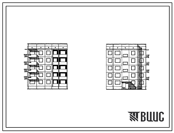 Фасады 94-010 Пятиэтажная крупнопанельная торцевая левая 1Б-2Б-3А блок-секция на 15 квартир. Для строительства во 2 и 3 строительно-климатичских зонах, в районах Украинской ССР с обычными геологическими условиями, с просадочными грунтами и с подрабатываемыми тер