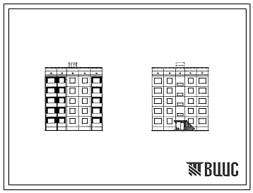 Фасады Типовой проект 94-016 5-этажная крупнопанельная рядовая и торцевая, левая блок-секция на 10 квартир 3Б.4Б (трехкомнатных-5, четырехкомнатных-5). Для строительства во 2 и 3 климатических районах Украинской ССР.