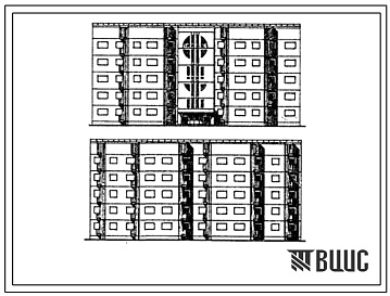 Фасады Типовой проект 93-059.13.87 Блок-секция рядовая 5-этажная 50-квартирная 1-1-1-1-1-1-1-1-2-2. Для строительства в г. Мурманске и Мурманской области.