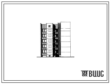 Фасады Типовой проект 1-464АС-093с Полусекция пятиэтажная 10-квартирная рядовая с торцовым окончанием и лестничной клеткой для блокировки в разных уровнях 3Б-2Б (правая).