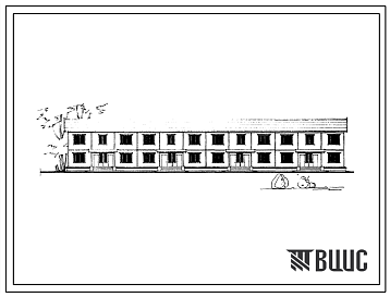 Фасады Типовой проект 1-50Б-3/68 Двухэтажный восьмиквартирный (трехкомнатных-4, четырехкомнатных-4) жилой дом с полным благоустройством в двух уровнях, стены брусчатные. Для строительства во 2 строительно-климатической зоне. Для леспромхозов.
