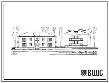 Фасады Типовой проект 114-12-87 Двухэтажный односекционный восьмиквартирный жилой дом (двухкомнатных-6, трехкомнатных-2). Со стенами из кирпича. Для строительства в Белорусской ССР.