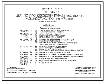 Состав Типовой проект 411-2-187.88 Цех по производству паркетных щитов мощностью 100 тыс. м2 в год. Стены панельные