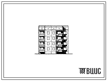 Фасады Типовой проект 94-066/1 Блок-секция четырехэтажная 16-квартирная торцовая, левая (однокомнатных 1Б — 12, двухкомнатных 2Б — 4). Для строительства во II и III климатических районах Украинской ССР.