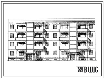 Фасады Типовой проект 76-056сп/1 4-этажная 16-квартирная рядовая с торцевым окончанием блок-секция 3Б.4Б-4Б.3Б