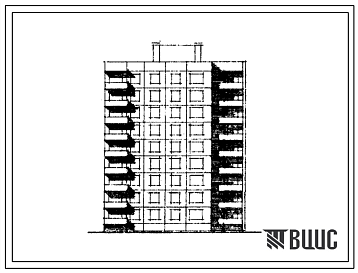 Фасады Типовой проект 121-065/1 Девятиэтажная 36-квартирная блок-секция угловая (универсальная) (двухкомнатных 2Б — 20, трехкомнатных 3Б — 8, четырехкомнатных 4Б — 8). Для строительства в IВ климатическом подрайоне, II и III климатических районах.