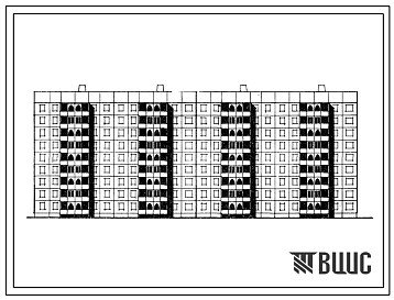 Фасады Типовой проект 111-105-95с.84 Дом 9-этажный 4-секционный 108-квартирный крупнопанельный. Для строительства в 3 климатическом районе Киргизской ССР сейсмичностью 8 баллов.