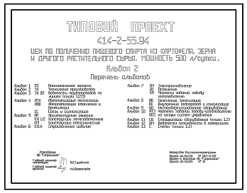 Состав Типовой проект 414-2-55.94 Цех по получению пищевого спирта из картофеля, зерна и другого растительного сырья