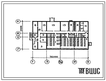 Фасады Типовой проект П-4-300(224-1-520пв.86) Хозяйственно-бытовые помещения подвала школы на 18 классов (689-704 учащихся) со стенами из кирпича, (убежище на 300 человек, размеры убежища 36м на 21,1м, режимы вентиляции 1,2).