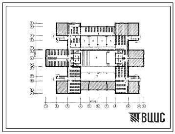 Фасады Типовой проект П-4-2025(224-1-431.85) Хозяйственно-бытовые помещения в подвале школы на 44 класса, (убежище на 2025 человек, размеры убежища 67,5м на 51м, режимы вентиляции 1,2).