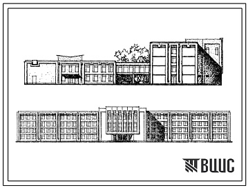 Фасады Типовой проект 225-1-382с Общеобразовательная школа на 33 класса (1251-1296 учащихся). Для строительства в 3Б климатическом подрайоне Молдавской ССР сейсмичностью 7 баллов