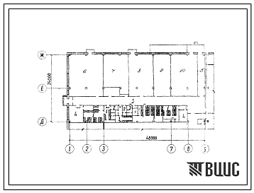 Фасады Типовой проект Б-2-250(412-1-22) Бытовые помещения 1 этажа главного производственного здания мясоперерабатывающего завода,мощностью 40 тонн  мяса в смену, (убежище на 250 человек, размеры убежища 48м на 24м, режимы вентиляции 1,2,3).