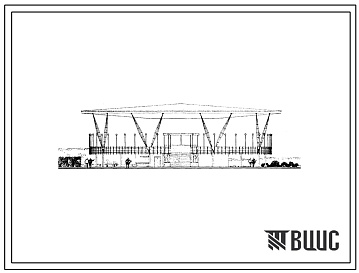 Фасады Типовой проект 264-14-1 Крытая танцевальная площадка на 350 пар. Для строительства во II, III и IV строительно-климатических зонах.