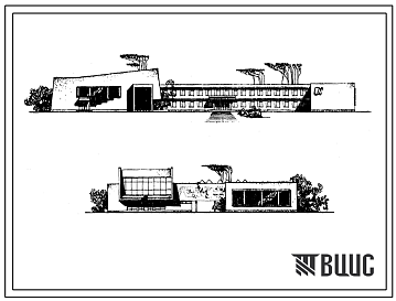 Фасады Типовой проект 264-19-2С Районный дом пионеров и школьников на 750 посещений в смену со зрительным залом на 400 мест. Для сельского хозяйства.