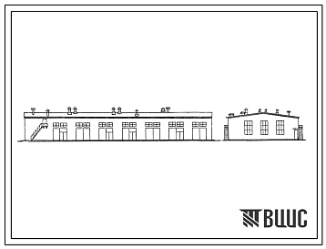 Фасады Типовой проект 503-67 Гараж на 60 автомобилей с воздушным обогревом двигателей автомобилей на открытой стоянке.
