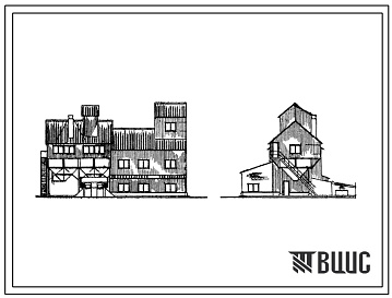 Фасады Типовой проект 812-33 Зерноочистительно-сушильный комплекс КЗС-10-2Б с зерносушилкой СЗСБ 4х2 (вариант с деревянными прогонами стен и покрытия)