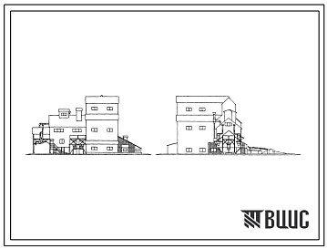 Фасады Типовой проект 812-26 Производственный цех зернорисоочистительно-сушильного пункта производительностью 5 т/час. Приемное устройство для зерна на один проезд с автомобилеразгрузчиком ГУАР-15С