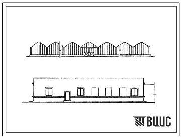 Фасады Типовой проект 810-83 Блок зимних почвенных теплиц площадью 6 га с пролетом звена 6,4 м с конструкциями из специальных облегченных профилей для Южных и Центральных районов СССР (шесть одногектарных теплиц под одной кровлей).