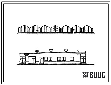 Фасады Типовой проект 810-56 Блок зимних почвенных теплиц площадью 6 га с пролетом звена 6,4 м из гнутых профилей.