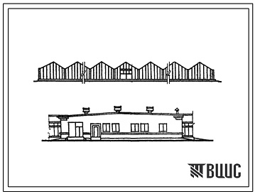 Фасады Типовой проект 810-56 Блок зимних почвенных теплиц площадью 6 га с пролетом звена 6,4 м из гнутых профилей.