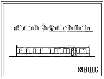 Фасады Типовой проект 810-74 Блок зимних почвенных теплиц площадью 6 га с пролетом звена 6,4 м (вариант компоновки двух теплиц по 3 га каждая) с конструкциями из специальных облегченных профилей для центральных районов СССР