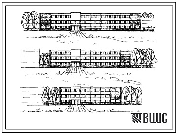 Фасады Типовой проект 416-0-8 Здания административно-технического назначения трехэтажные универсальные общей площадью 1940, 2590 и 3240 м? (материалы для проектирования).