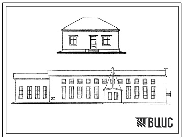 Фасады Типовой проект 8-04-252 Сушильно - семеочистительный пункт на 500 т. семян льна. (Схема генерального плана, Производственный корпус с несущими кирпичными стенами, Склад очищенных семян, Контора с бытовыми помещениями).