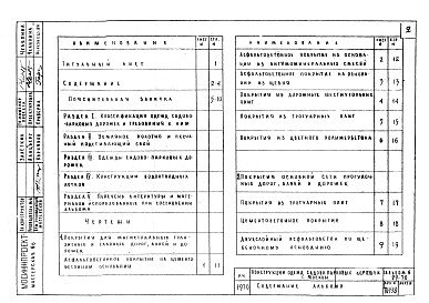 Состав альбома. Шифр 29-70 КонструкцииАльбом 1 Рабочие чертежи  конструкций одежд садово-парковых дорожек